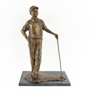 GARY PRICE BRONZE GOLFER SCULPTURE: Dated, signed, and editioned. 2001, 3/300. Dimensions: H 22" x W 14.5" x D 9.5" Condition: No issues to note.