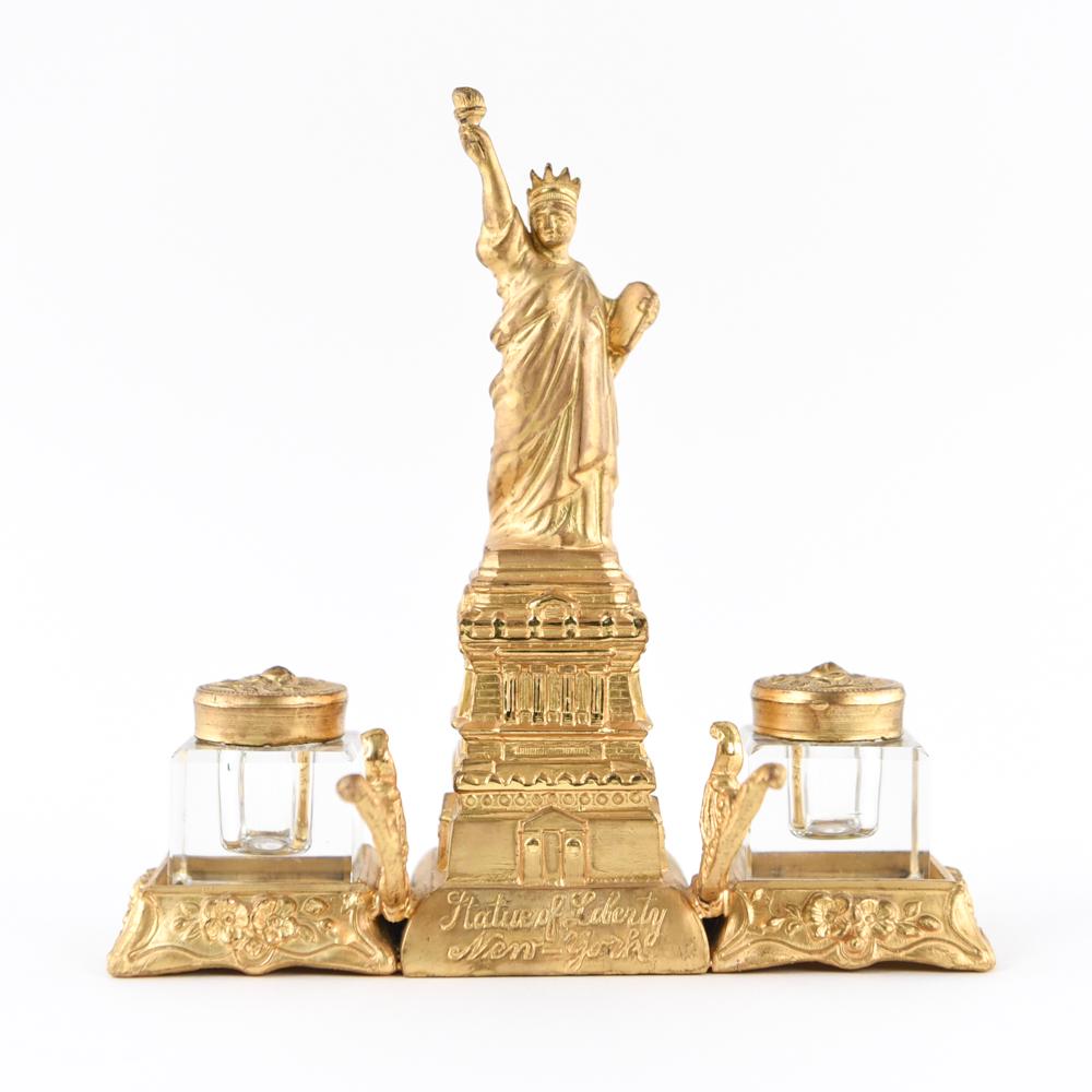 VINTAGE GILT METAL STATUE OF LIBERTY INKWELL (1 of 9)