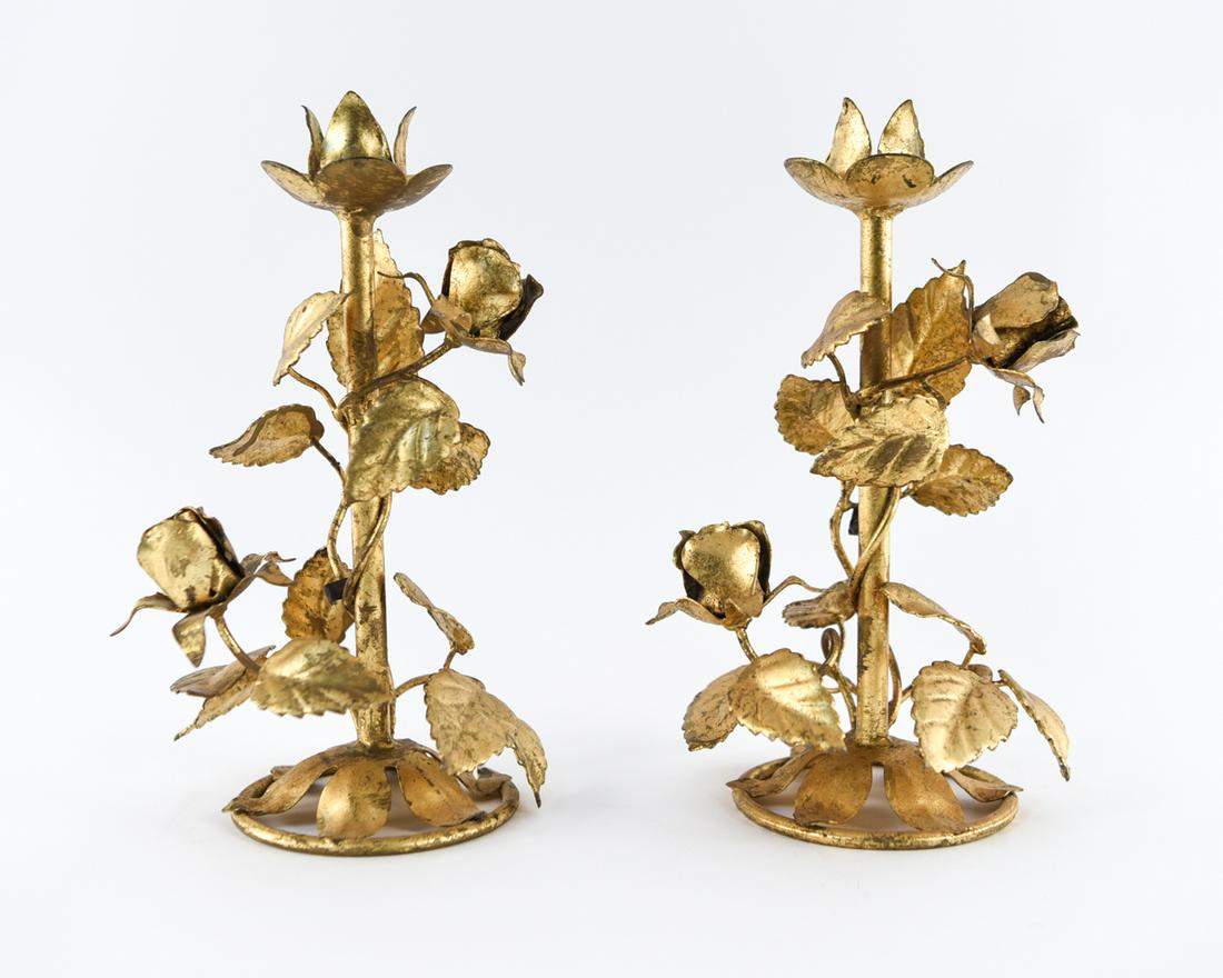 GILT IRON TOLE METAL CANDLE HOLDERS (1 of 6)