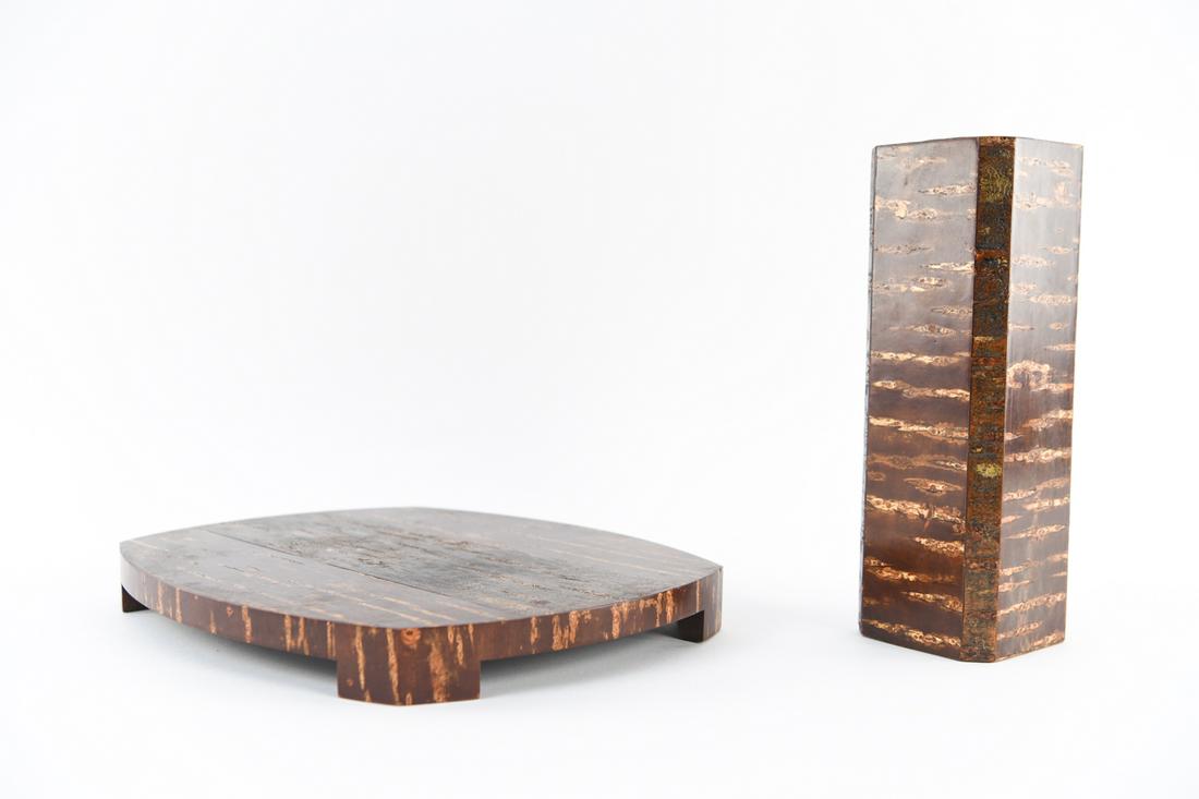 MANNER OF R&Y AUGOUSTI VASE & TRIVET GROUPING: Unsigned. Dimensions: (Trivet) H 1.5" x W 13.75" x D 11.5" Condition: Light overall wear.