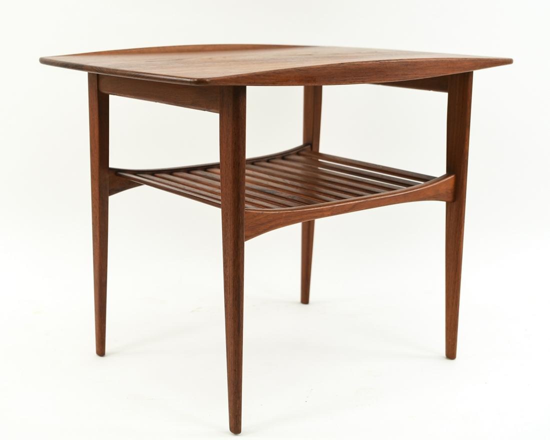 PETER HVIDT/ ORLA MOLGAARD-NIELSEN SIDE TABLE: John Stuart and France & Daverkosen marked underneath. Single owner. Dimensions: H 22.5" x W 29.5" x D 20" Condition: Showing overall light signs of use. Few light marks.