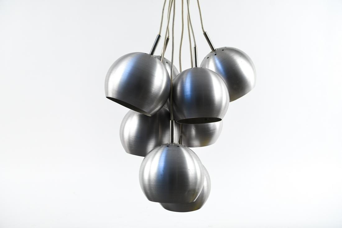 GROUPING OF MID-CENTURY ALUMINUM PENDANT LAMPS: Dimensions: H 9" x Dia. 6.5" Condition: Not tested. Light scuffs.