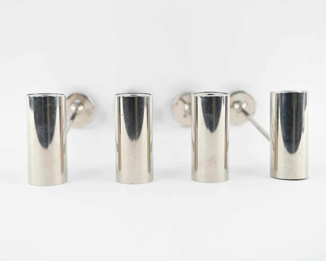 (4) FRENCH CHROME WALL SCONCES: Dimensions: H 4.75" x W 2" x D 16.75" Condition: Patina and surface scratches to finish.