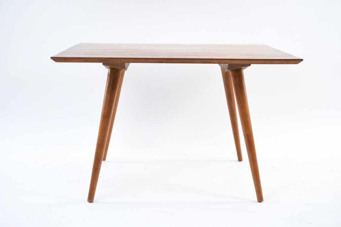 MCCOBB PLANNER GROUP COFFEE TABLE: Remnants of Planner Group label underneath. Dimensions: H 20.25" x W 32" x D 32.5" Condition: Water stains, marks, scuffs, and scratches to surface throughout. Wear consistent with age and use.