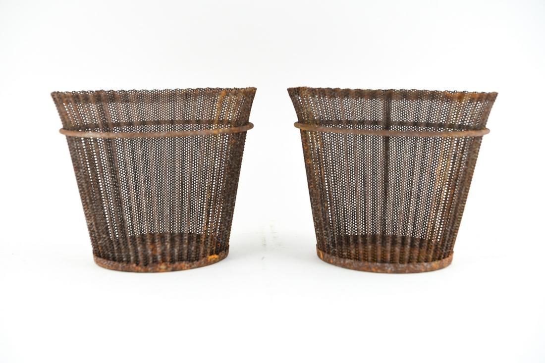 (2) MATHIEU MATEGOT PLANT HOLDERS: Dimensions: H 7" x Dia: 8.5" Condition: Some rust