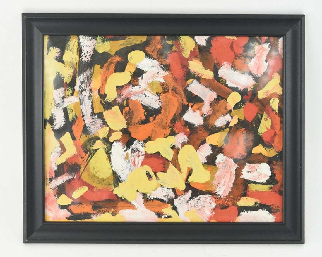 MODERN ABSTRACT GOUACHE ON PAPER: Unsigned, attributed to Joan Mitchell, denotation on verso. Dimensions: (Frame) H 16" x W 13" (Paper) H 14" x W 11" Condition: A few scuffs to frame.