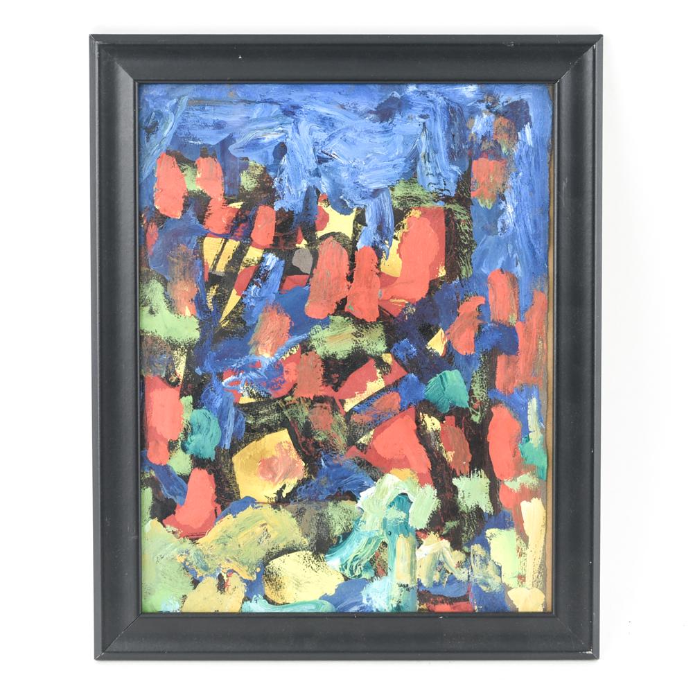 MODERN ABSTRACT GOUACHE ON PAPER: Unsigned, attributed to Joan Mitchell, denotation on verso. Dimensions: (Frame) H 16" x W 13" (Paper) H 14" x W 11" Condition: Some scuffs to frame.