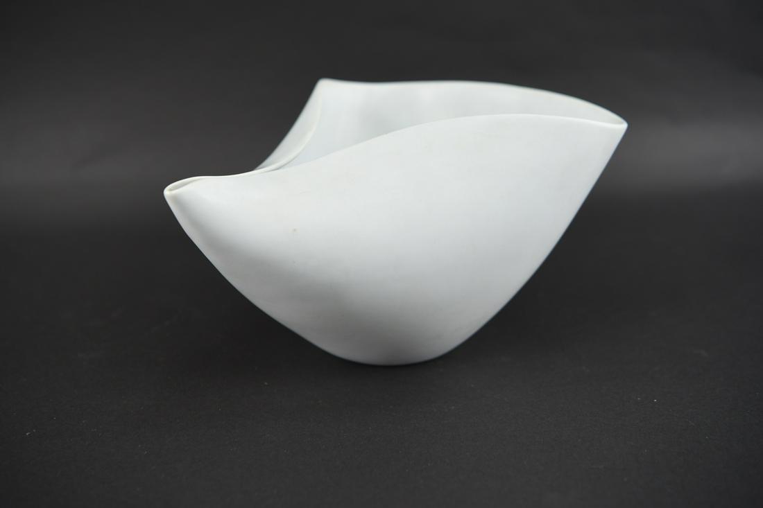 STIG LINDBERG "VECKLA" BOWL: Gustavsberg. Sweden, 1951, marked under. Glazed stoneware. Dimensions: H 6" x W 12" x D 9" Condition: no chips, or major scratches, could use a cleaning to brighten.