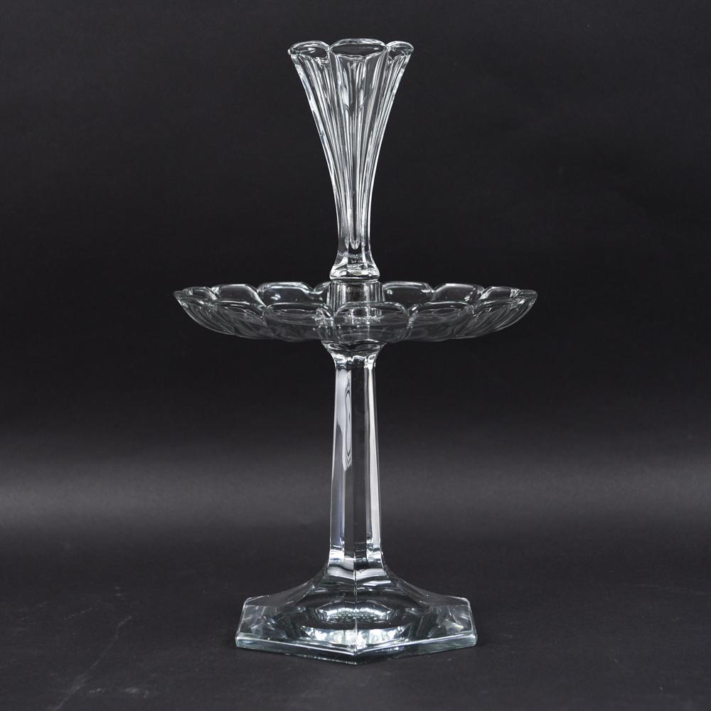 GLASS EPERGNE CENTERPIECE: Dimensions: H 18" x Dia. 10.75" Condition: Light handling wear.