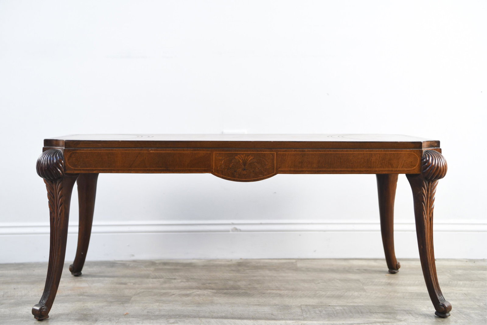 LEATHER TOP MAHOGANY COFFEE TABLE (1 of 9)