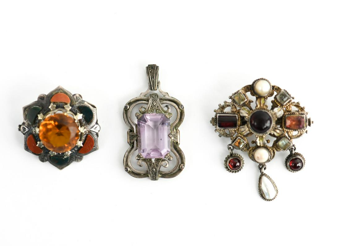 (3) ANTIQUE JEWELED SILVER BROOCHES (1 of 17)