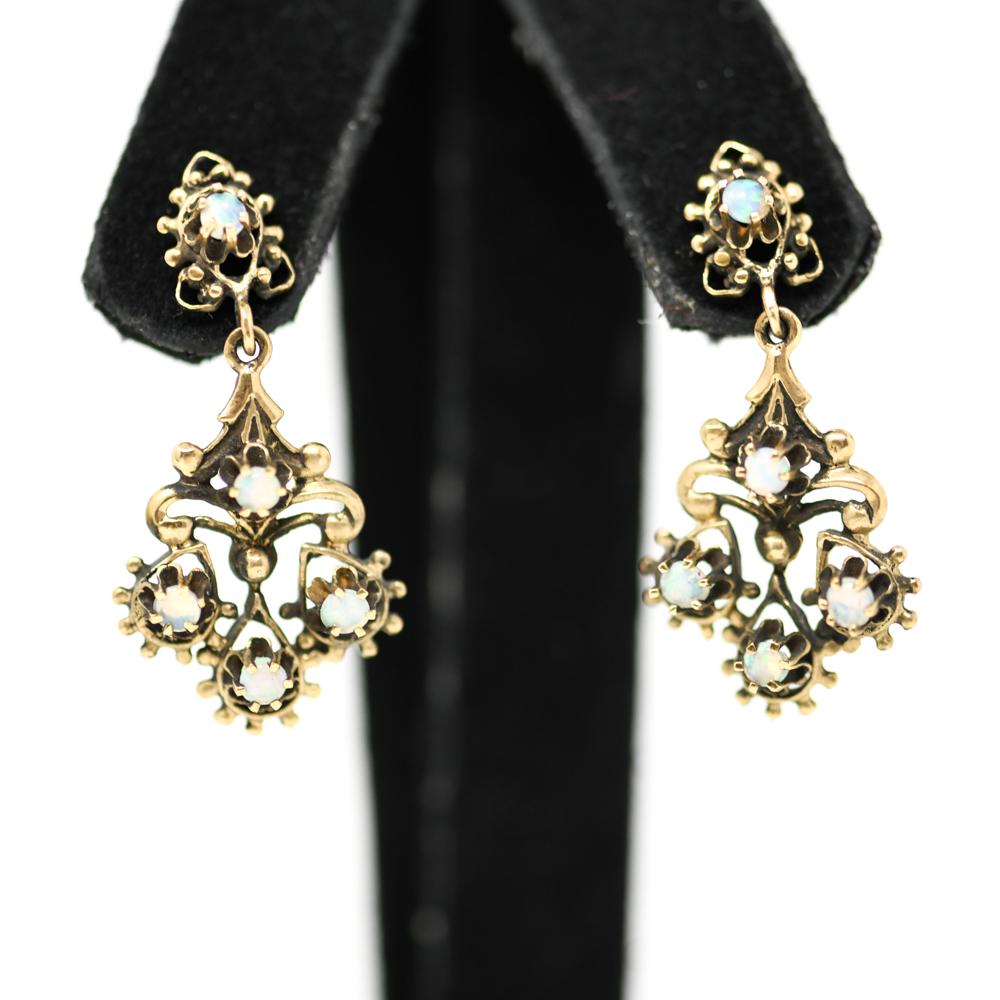 ANTIQUE 14K YELLOW GOLD & OPAL DROP EARRINGS (1 of 6)