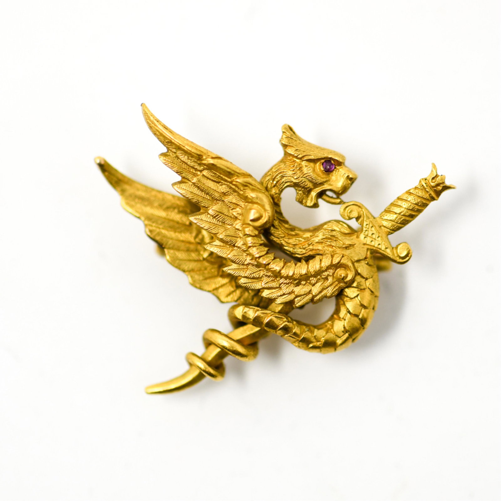 ANTIQUE 14K GOLD DRAGON & SWORD LAPEL PIN (1 of 6)