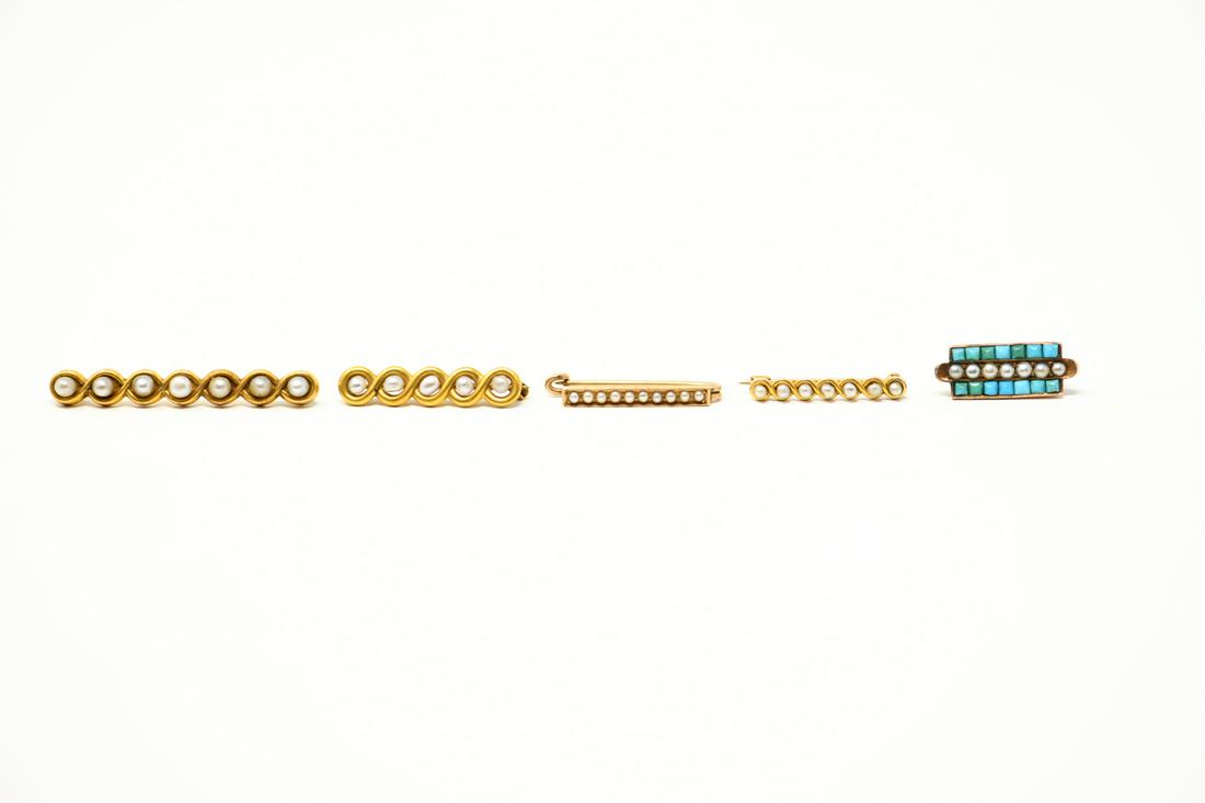 GROUPING OF ANTIQUE 14K GOLD & PEARL BAR PINS (1 of 12)