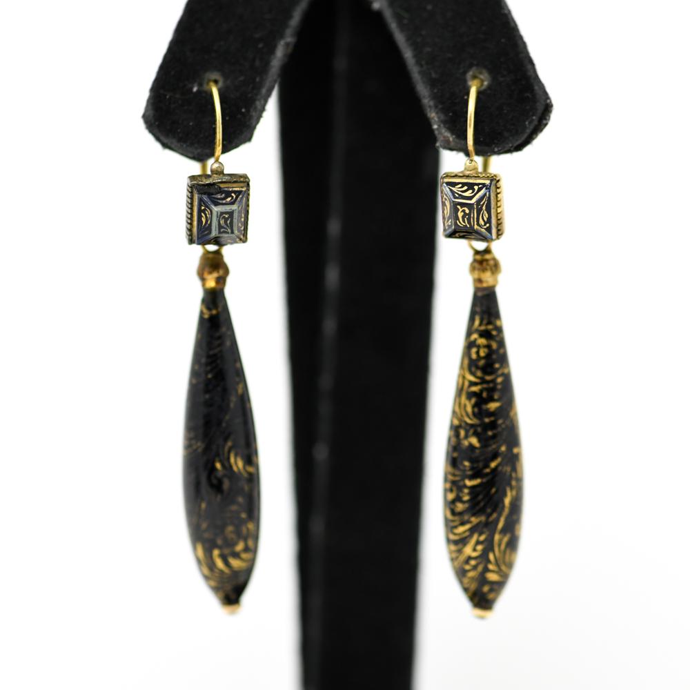 EUROPEAN 14K YELLOW GOLD & PAINTED GLASS EARRINGS (1 of 8)