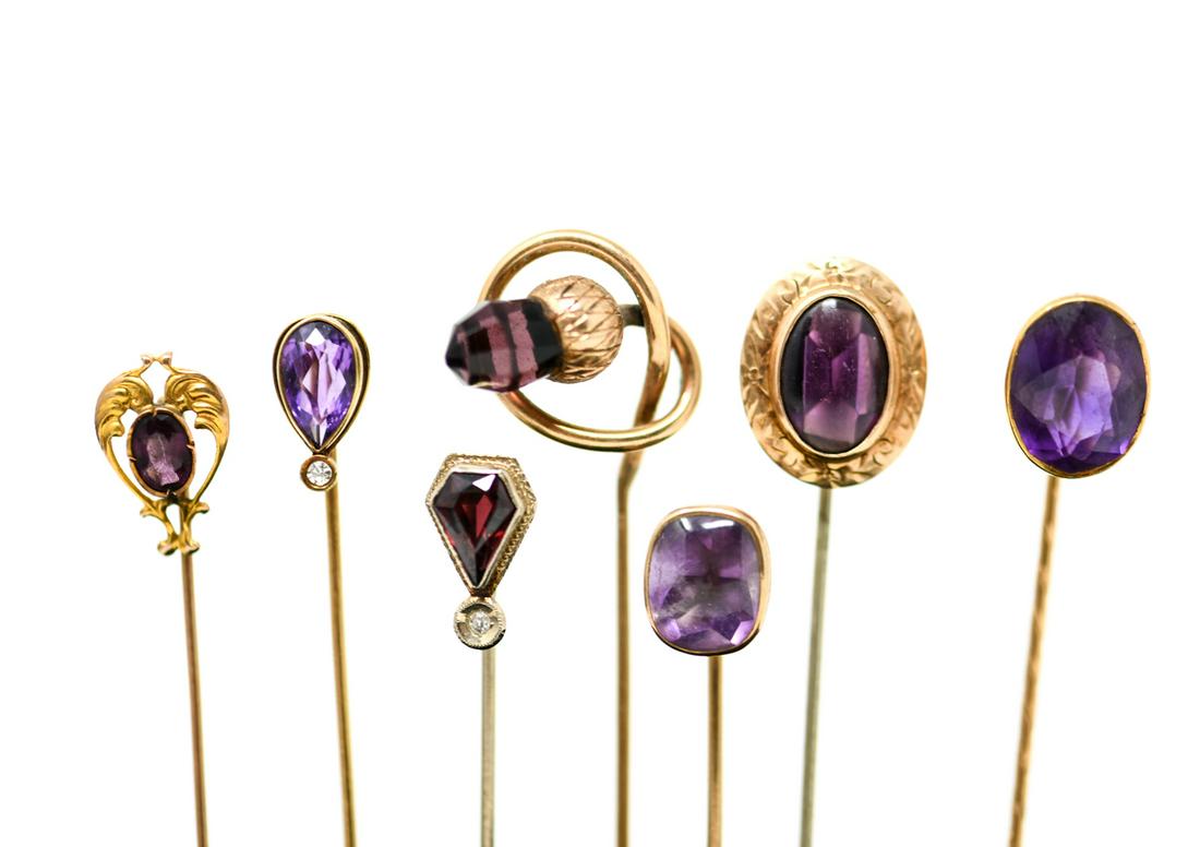 (8) ANTIQUE GOLD & AMETHYST STICK PINS (1 of 15)