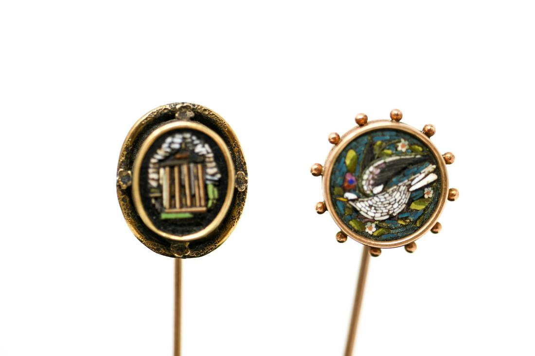 (2) ANTIQUE ROSE GOLD MICRO MOSAIC STICK PINS (1 of 8)