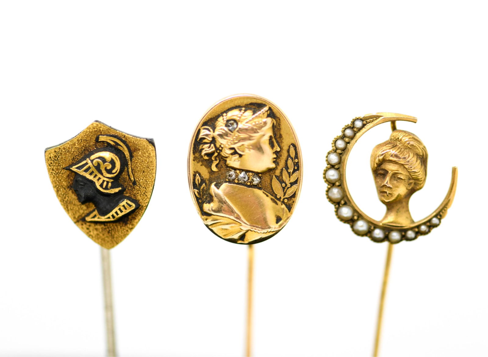 (3) ANTIQUE GOLD FIGRUAL FACE STICK PINS (1 of 10)