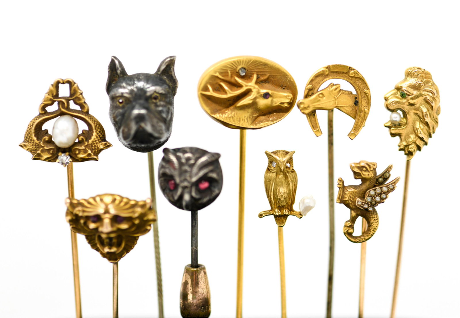 (8) ANTIQUE ANIMAL STICK PINS INCL GOLD (1 of 15)