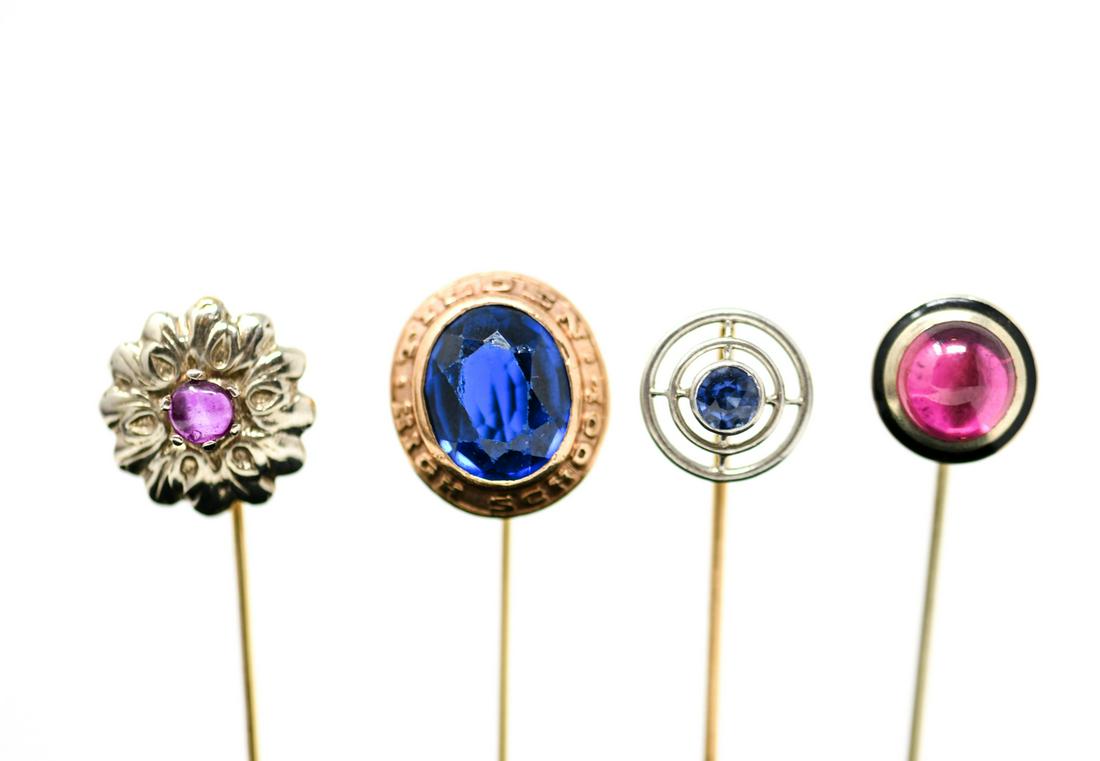 (4) ANTIQUE GOLD AND GEMSTONE STICK PINS (1 of 14)