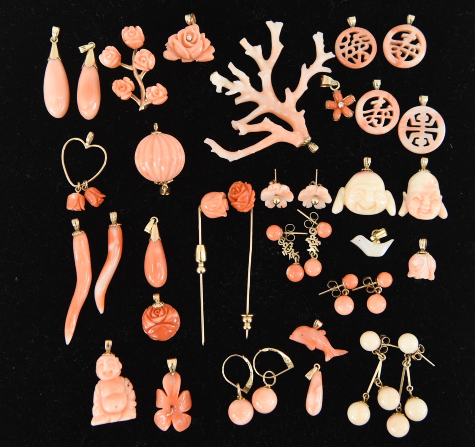 GROUPING 14K GOLD & CARVED CORAL PENDANTS (1 of 12)