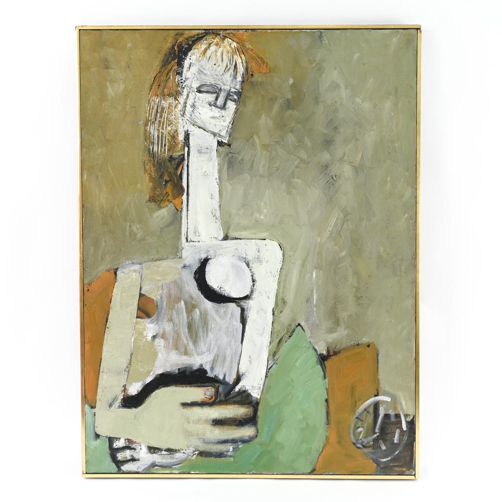 ELAINE KAUFMAN FEINER MODERNIST OIL ON CANVAS: C. 1960's. Unsigned. Dimensions: (Frame) H 40.75" x W 30.75", (Canvas) H 39.75" x W 29.75" Condition: Few stray marks including very small losses or wear to a couple corners of painting. Couple small 