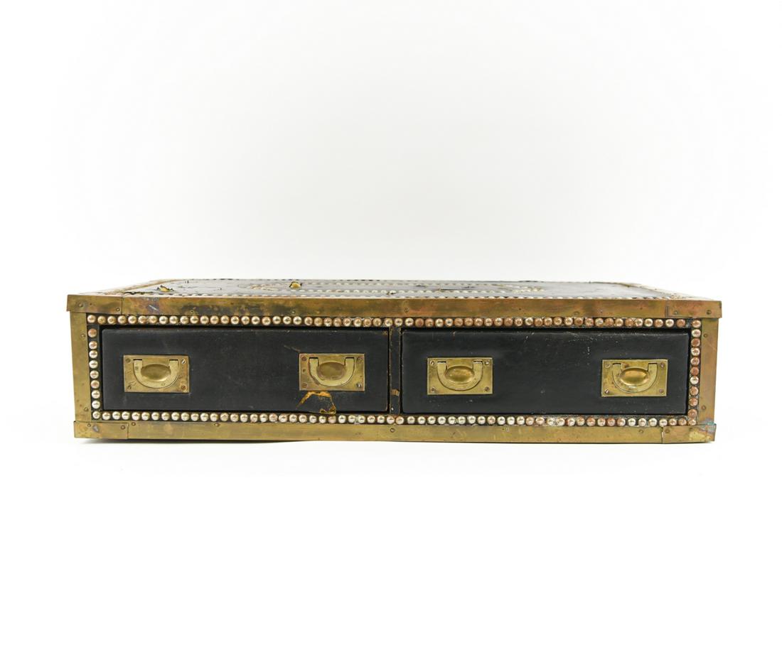 LEATHER BRASS CLAD CAMPAIGN CONSOLE TABLE (1 of 14)