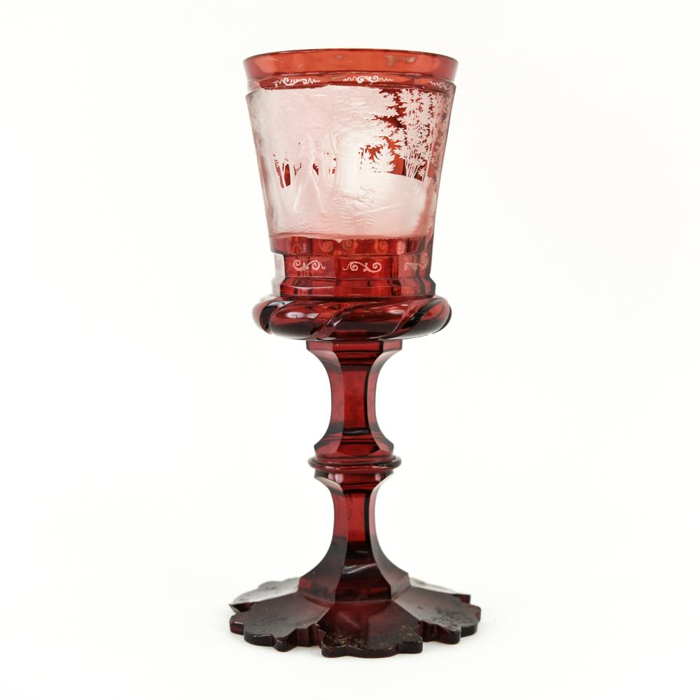 BOHEMIAN CRANBERRY CUT TO CLEAR GOBLET (1 of 12)
