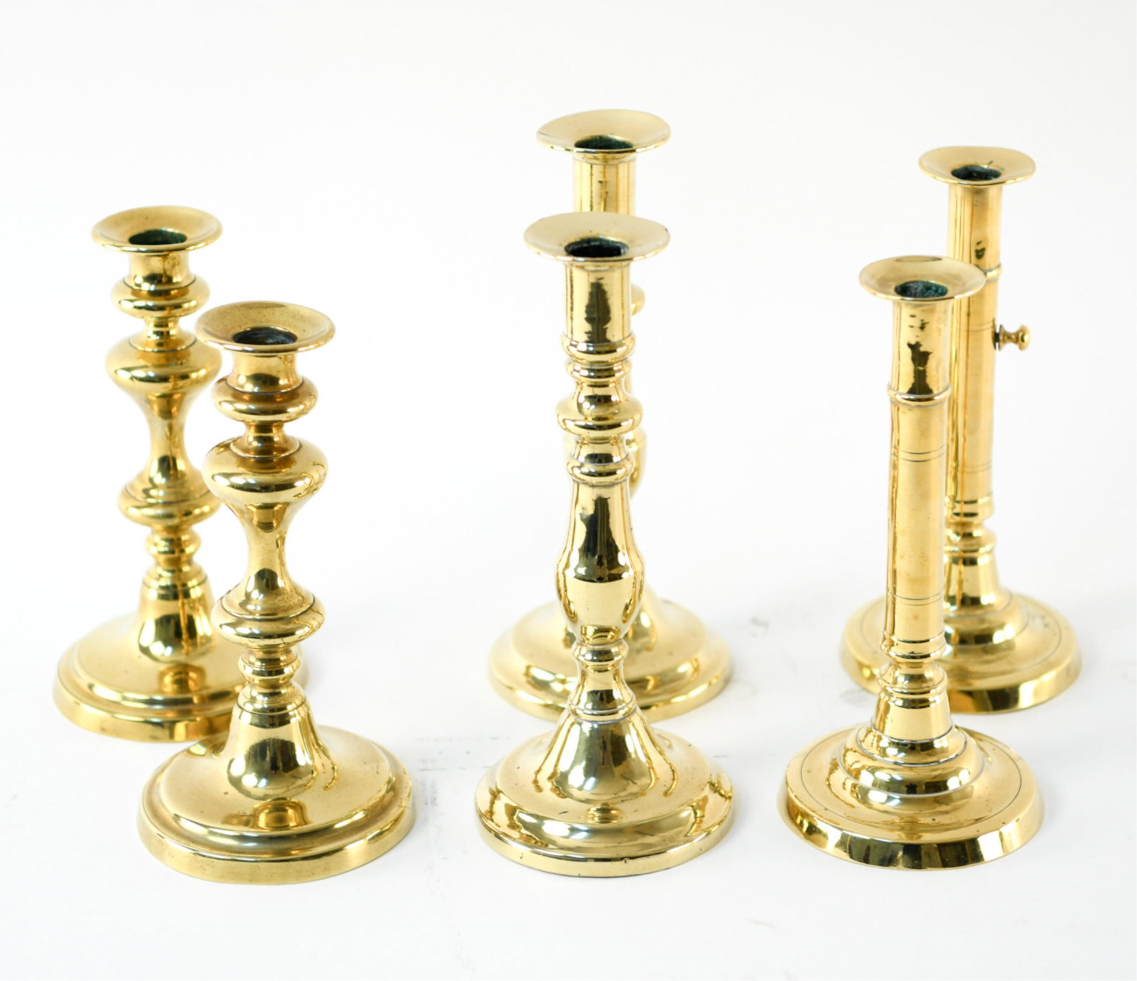 (3) PAIRS OF 19TH C. BRASS CANDLESTICKS (1 of 7)