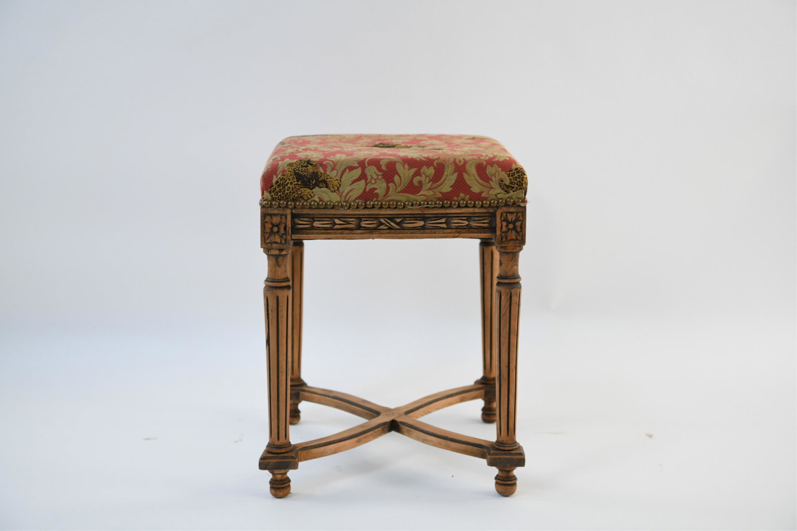 STOOL: Dimensions: H 20.5" x W 15.25" x D 15.25" Condition: Feet slightly bent at joints. Wear consistent with age and use.