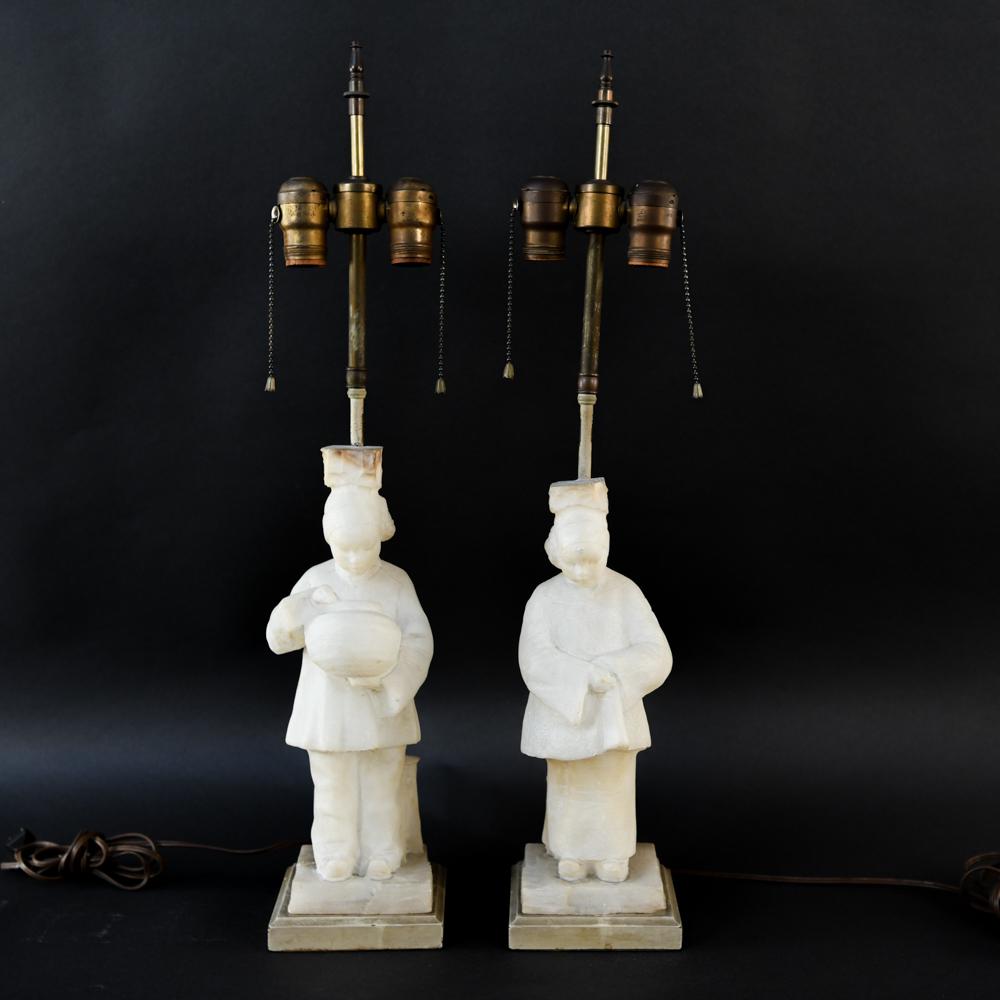 PAIR OF ANTIQUE ALABASTER LAMPS C. 1900 (1 of 14)