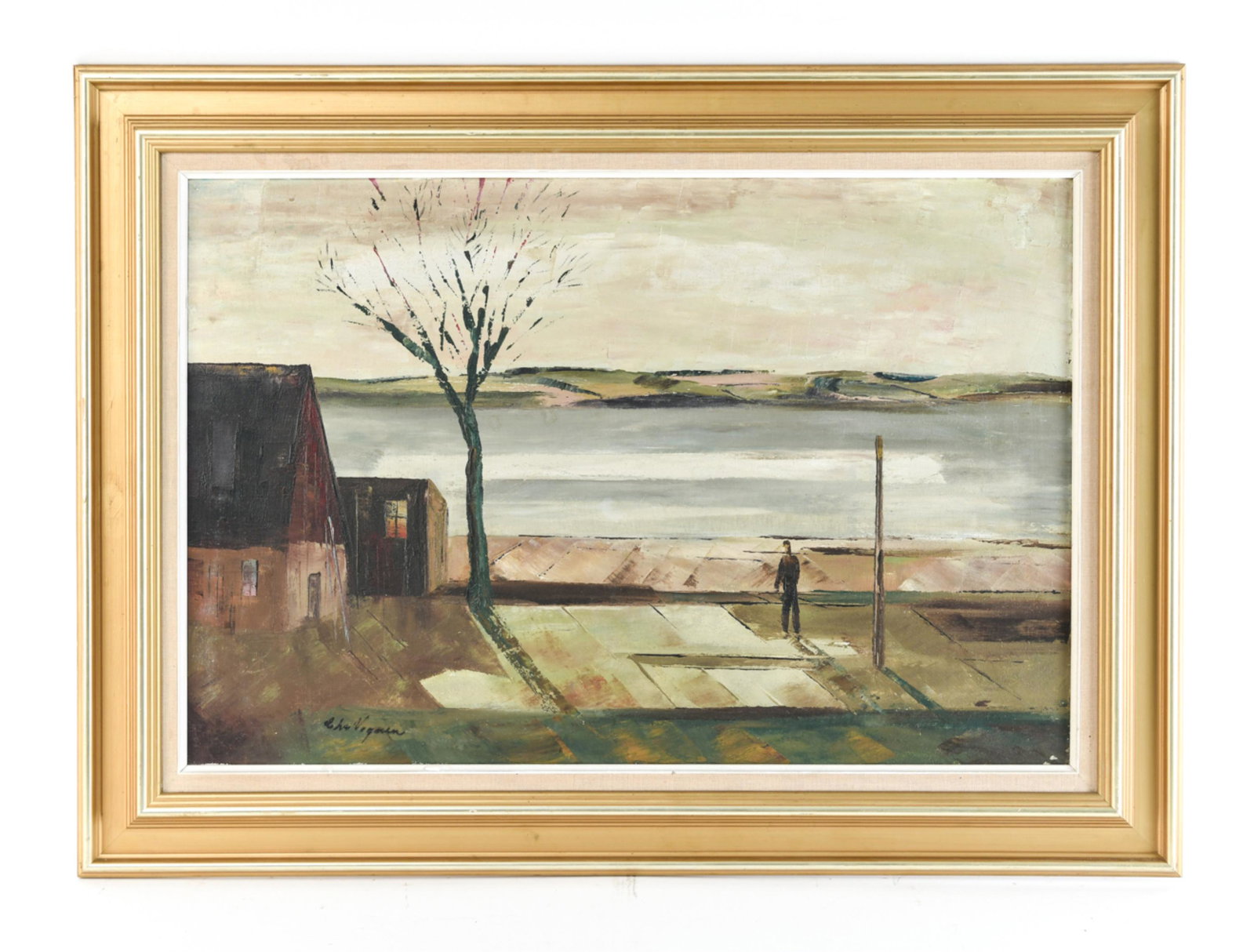 KRISTIAN VAGNER OIL PAINTING: Signed lower left. Dimensions: (Frame) H 27.25" x W 37.25", (Sight) H 19.75" x W 29.5" Condition: Surface dirt. A few pin point nicks including a small loss lower right. Light rubs to frame. H063