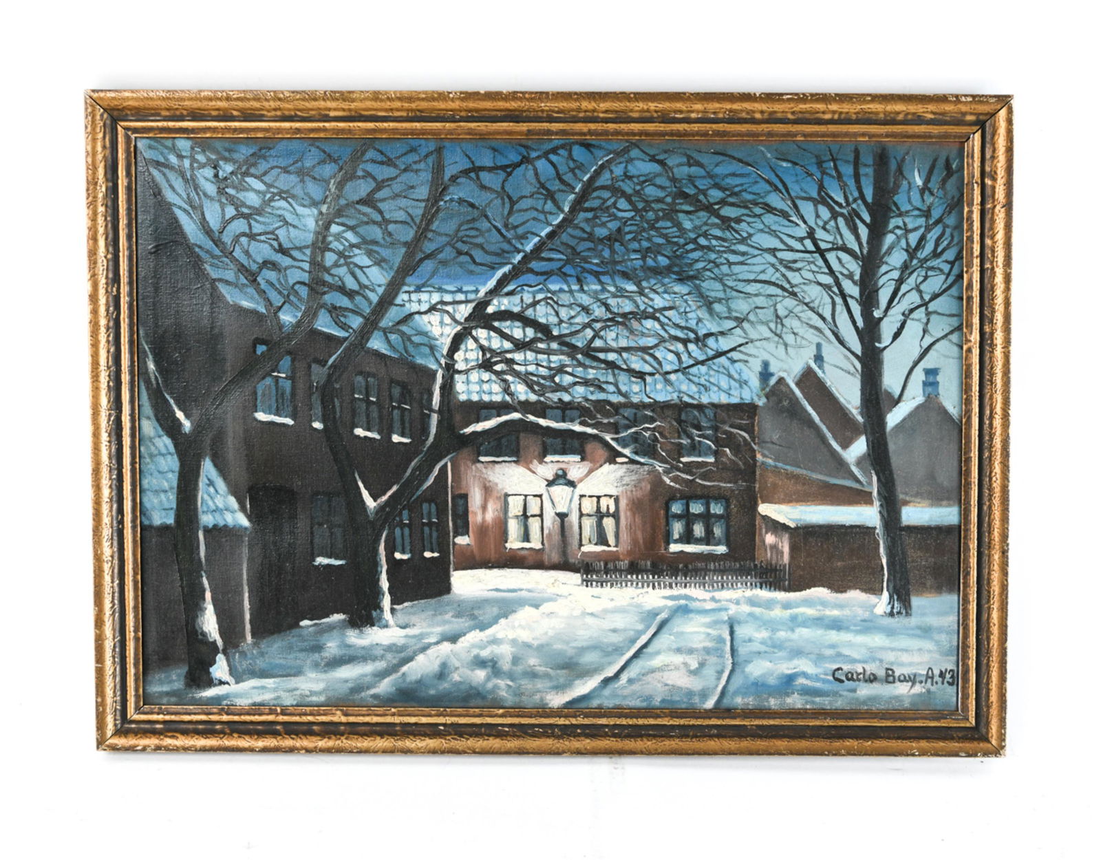 CARLO BAY 1943 O/C TOWN SCENE (1 of 9)