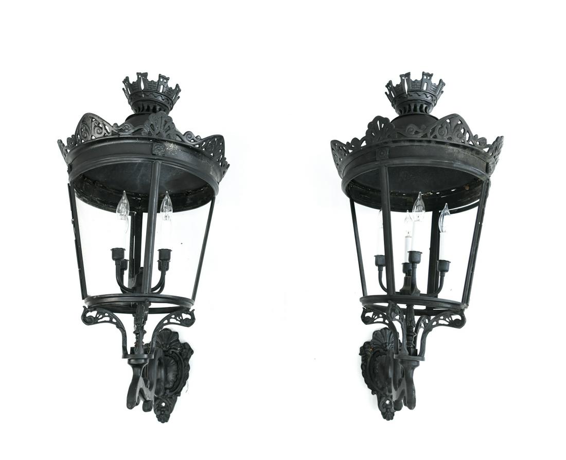 PAIR LARGE 20TH C. OUTDOOR IRON LAMPS (1 of 11)