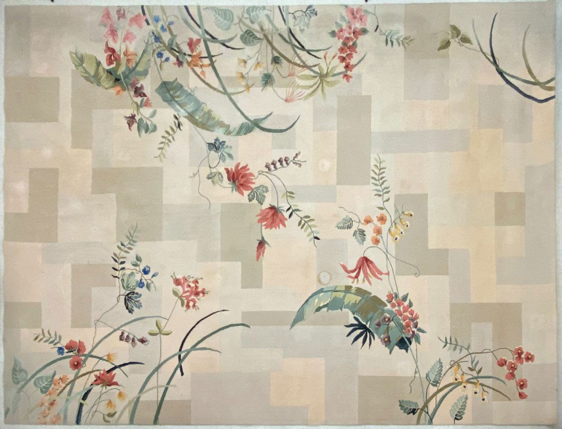 MID-CENTURY EDWARD FIELDS RUG: Stamped on edges.Dimensions: L 198" x W 135"Condition: Showing overall light wear consistent with use. Could use a light cleaning.