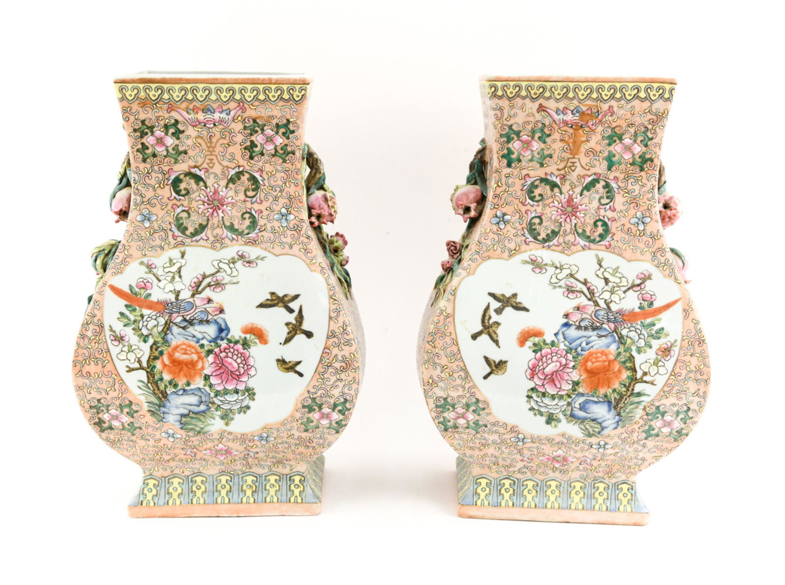 LARGE PAIR CHINESE ENAMEL DECORATED BALUSTER VASES (1 of 13)