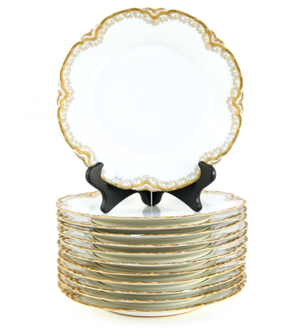 (12) HAVILAND LIMOGES GILT PORCELAIN DINNER PLATES (1 of 11)