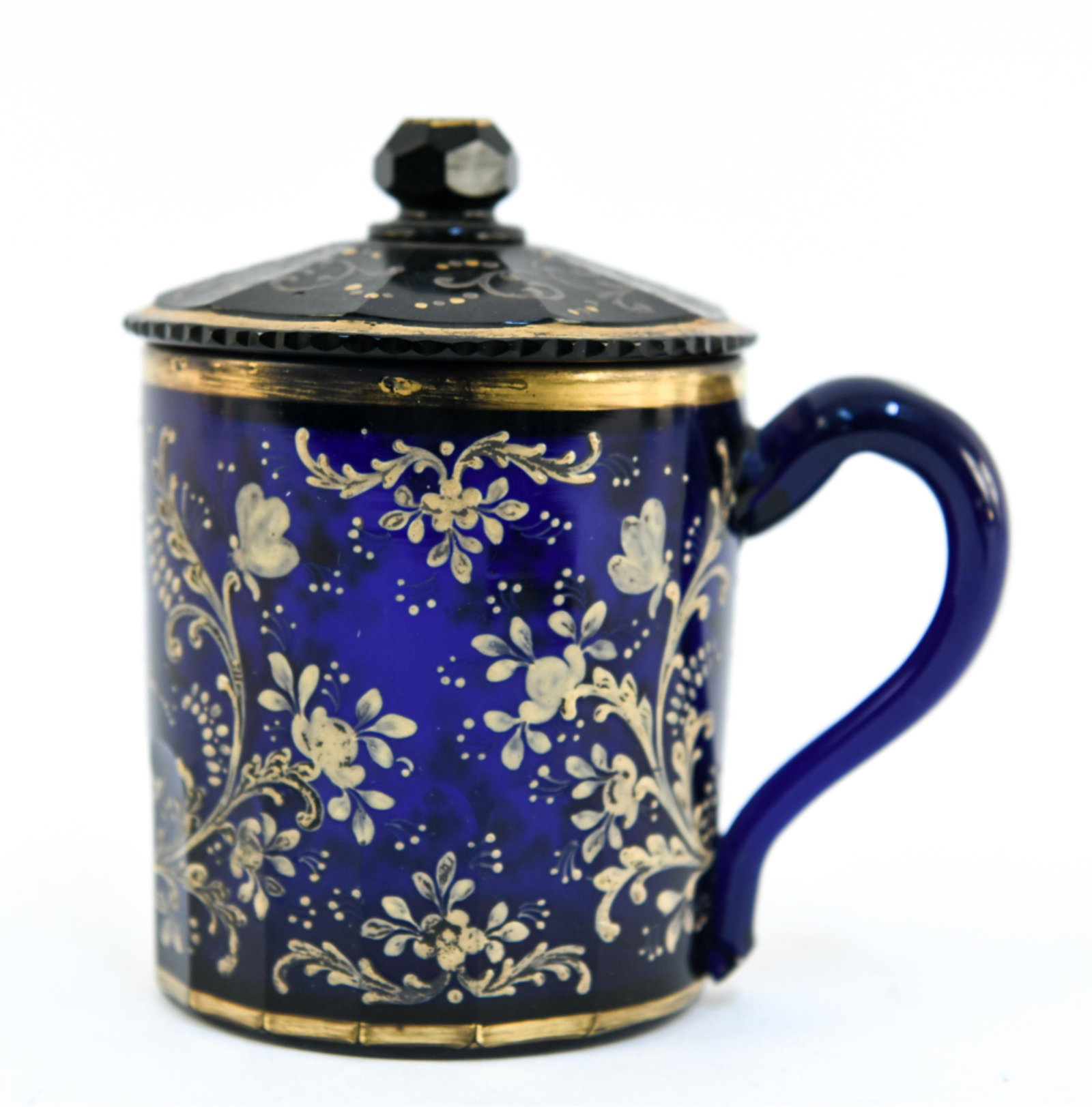 BOHEMIAN GLASS COVERED CUP: Dimensions: H 5.5" x W 5.5" x D 3.75" Condition: Some losses to gilding.