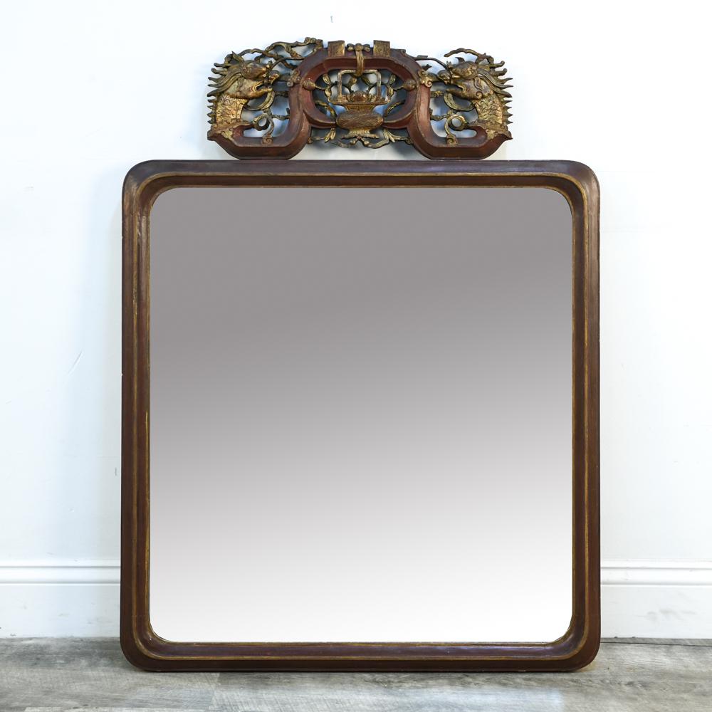 CHINESE STYLE CARVED DRAGON FRAME MIRROR (1 of 8)