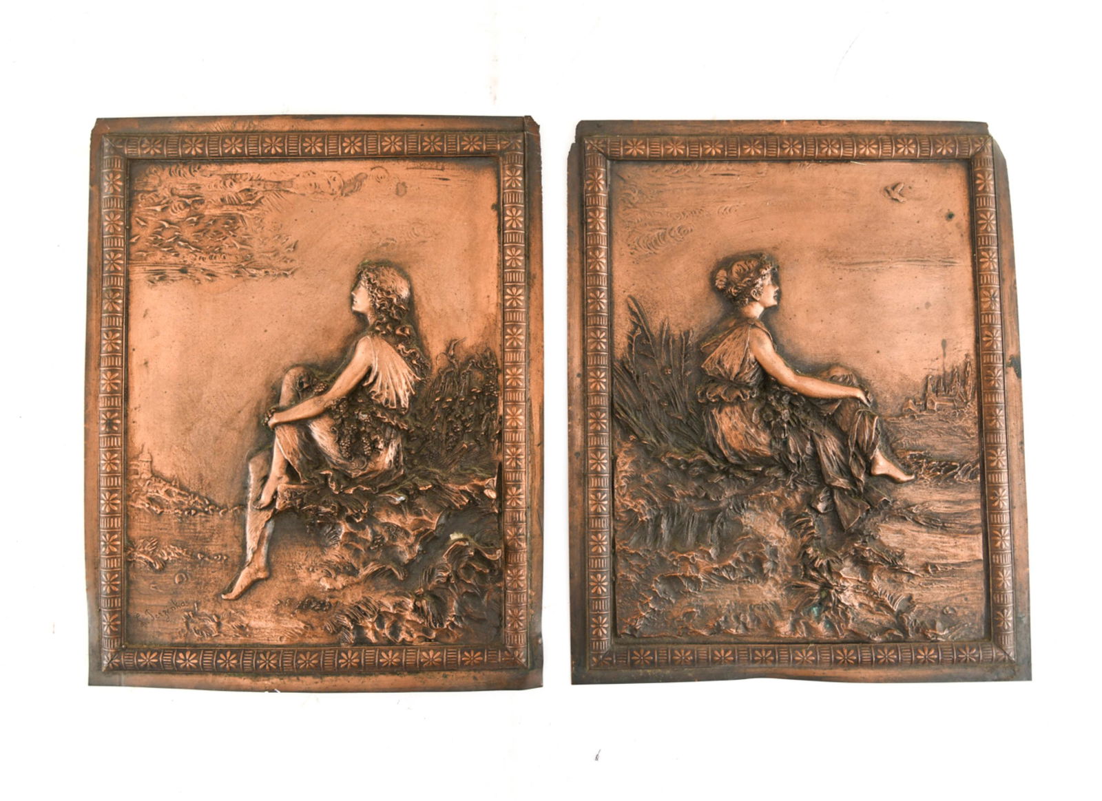 (2) ANTIQUE COPPER RELIEF PLAQUES (1 of 9)