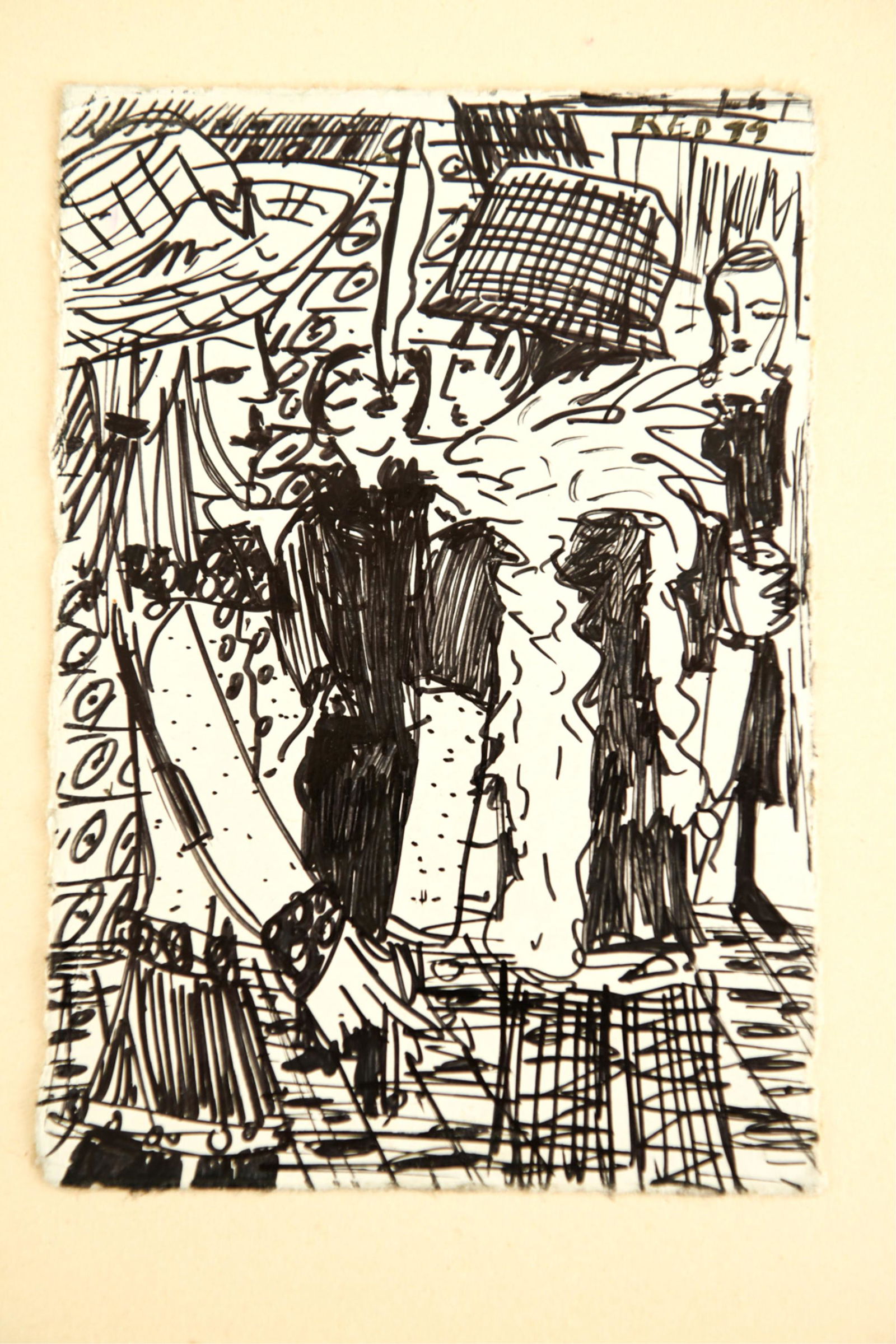 MODERN INK DRAWING SIGNED "RED" DATED 99 (1 of 8)