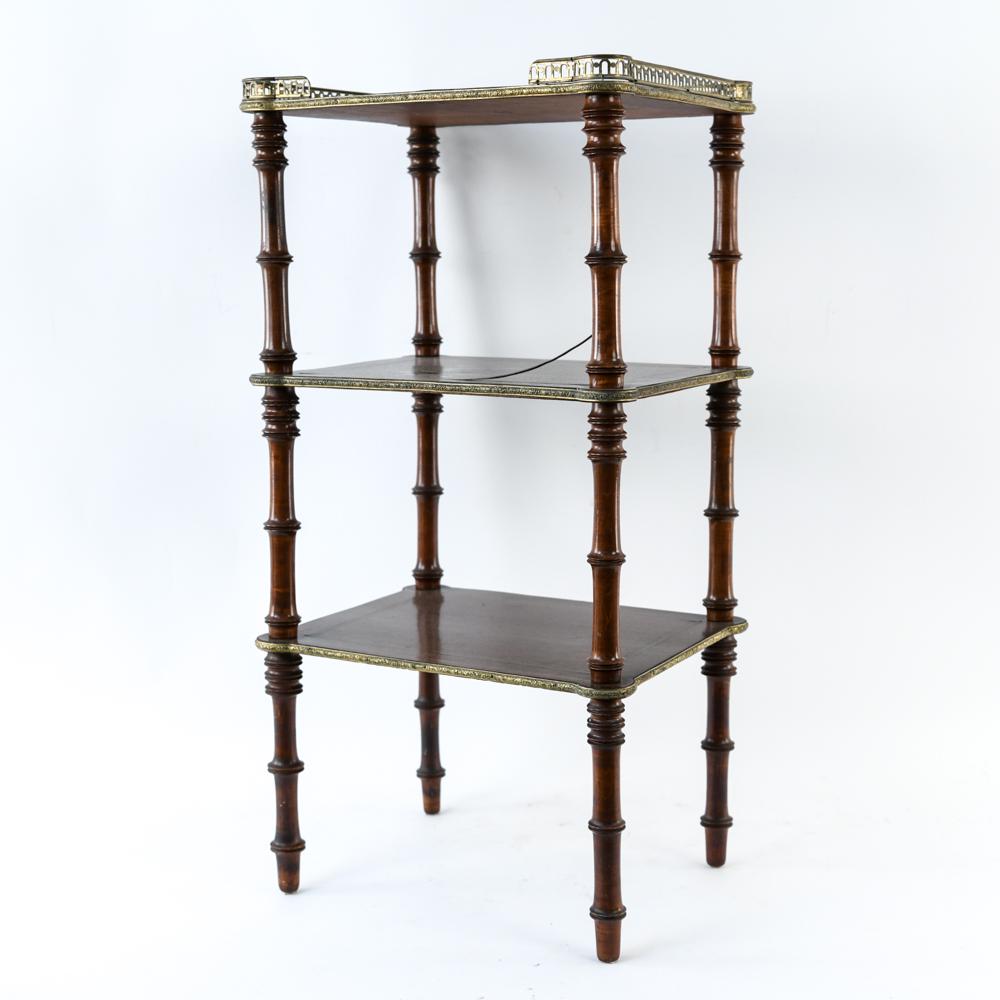 THREE-TIERED INLAID STAND W/ BRASS GALLERY (1 of 11)