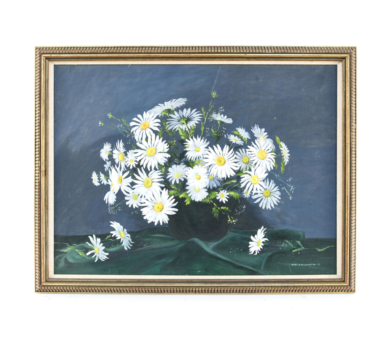 ROBERT S. KILVINGTON (AMERICAN, 20TH C.) O/C: Signed bottom right; Robt. S. Kilvington 71 Dimensions: (Frame) H 20.5" x W 26.5" (Sight) H 17.25" x W 23.25" Condition: Minor wear to frame and some soiling to canvas mat. Dust on surface.