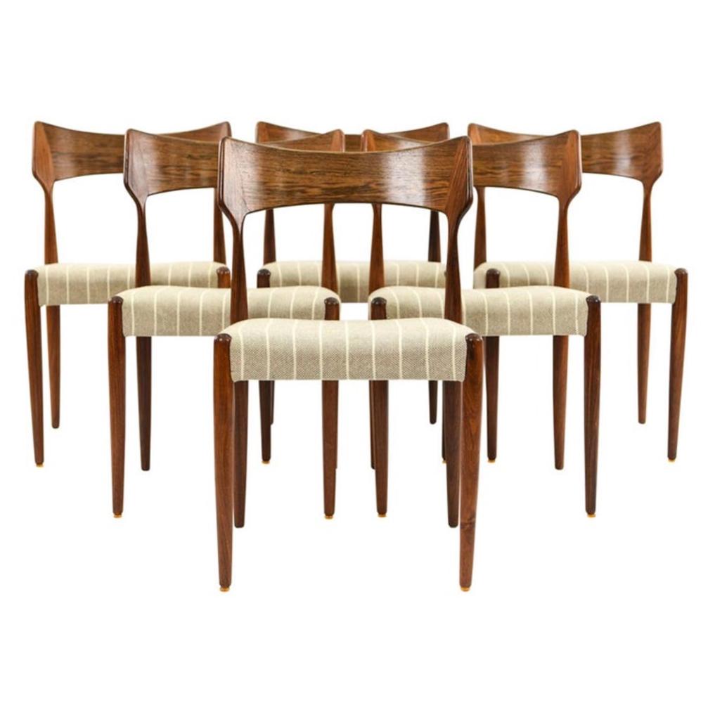 (6) DANISH BERNHARD PEDERSEN & SON ROSEWOOD CHAIRS: Dimensions: H 31" x W 20" x D 17.5" x SH 17" Condition: Overall light signs of use. Wear consistent with age and use. F027
