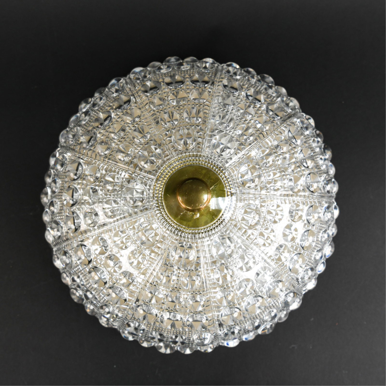 CARL FAGERLUND FOR ORREFORS PENDANT LIGHT: Dimensions: H 5" x D 14" Condition: Showing light signs of use including some wear to brass finish of finnial. H092