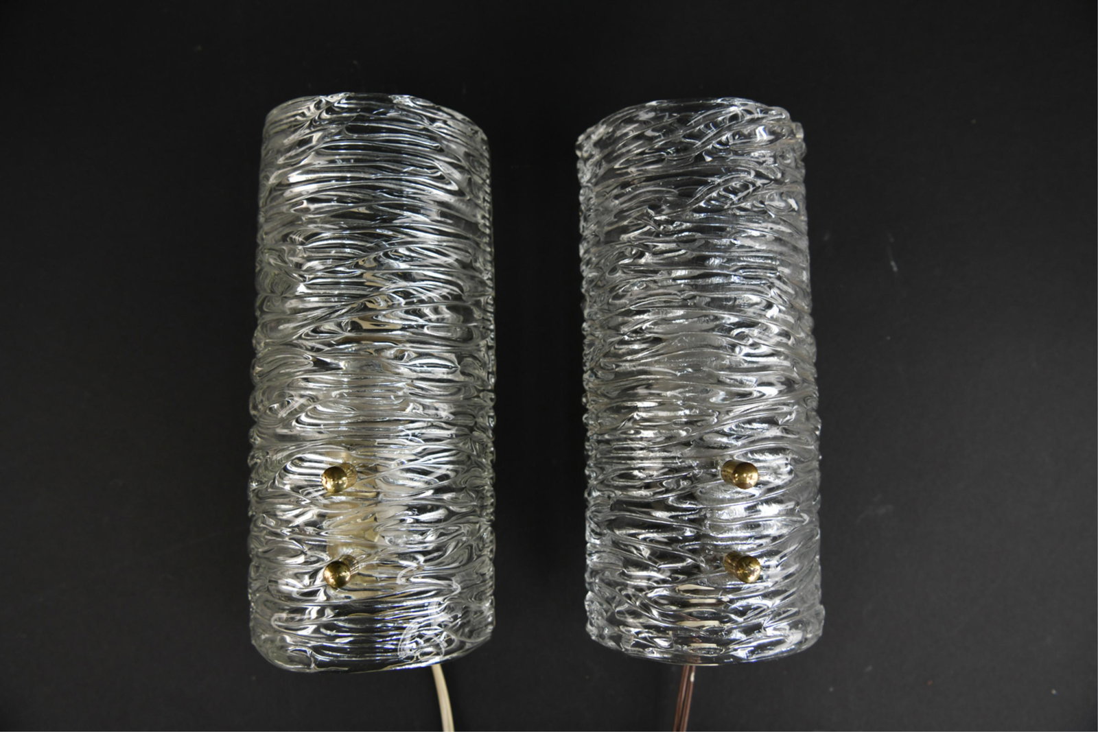 PAIR OF CARL FAGERLUND FOR ORREFORS SCONCES: Dimensions: H 9" x W 4" x D 3.5" Condition: Finish wear to brass elements consistent with age and use. H094