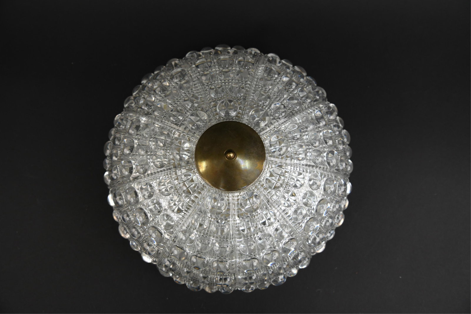 CARL FAGERLUND FOR ORREFORS FLUSH MOUNT: Dimensions: H 5" x D 14" Condition: Showing light signs of use including light finish wear to brass elements. H121