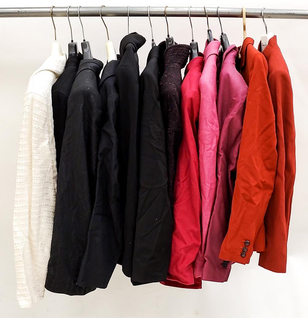 (12) ESCADA LADIES BLAZERS: Including silk, wool, lace, etc. Mostly ladies size 42. One 40 and one 44. Condition: Lightly used.
