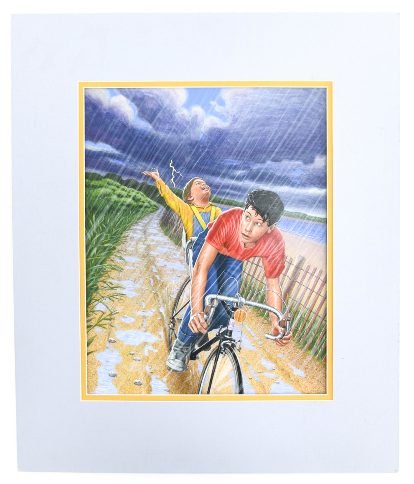 PAUL VAN MUNCHING ILLUSTRATION PAINTING: Author and illustrator. Acrylic (?) on illustration board. Artist's name and address verso. Dimensions: (Board) H 18.25" x W 14.25" Condition: Loose from mat.