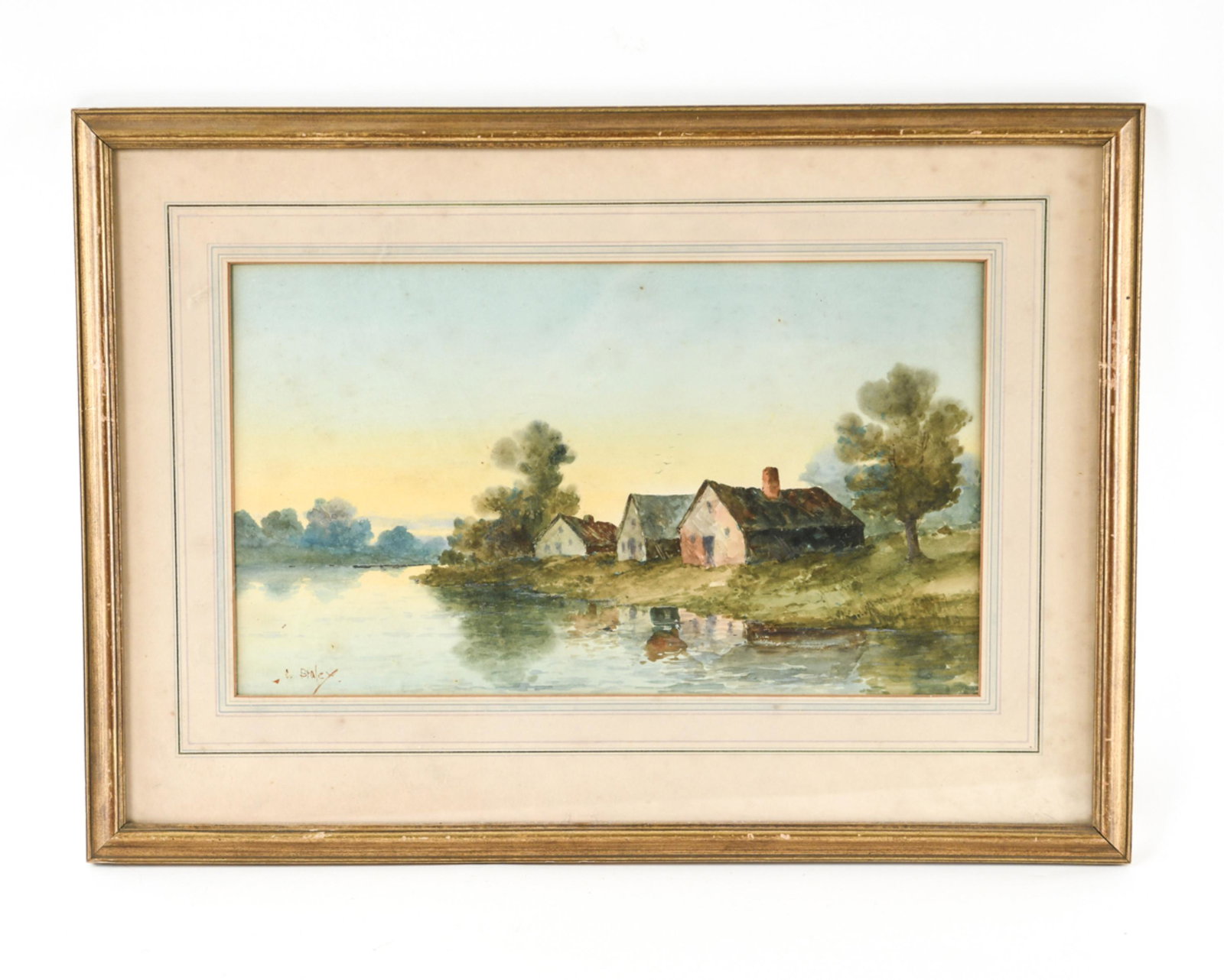 CLARENCE BRALEY (1854-1927) WATERCOLOR: Signed lower left. Dimensions: (Frame) H 19" x W 26.5", (Sight) H 11" x W 19" Condition: Spots of foxing, mat with age staining.